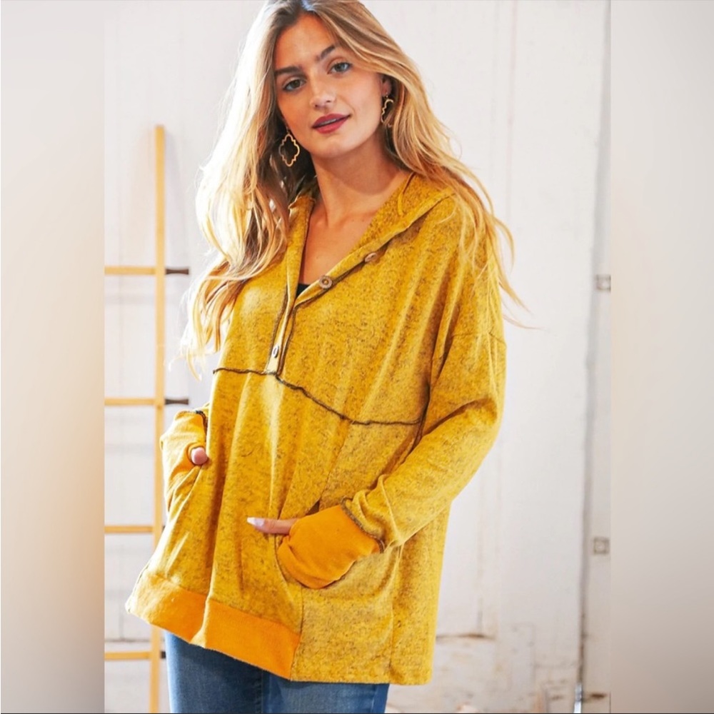 Butterscotch cashmere feel soft hacci thumb hole hoodie - Picture 6 of 7